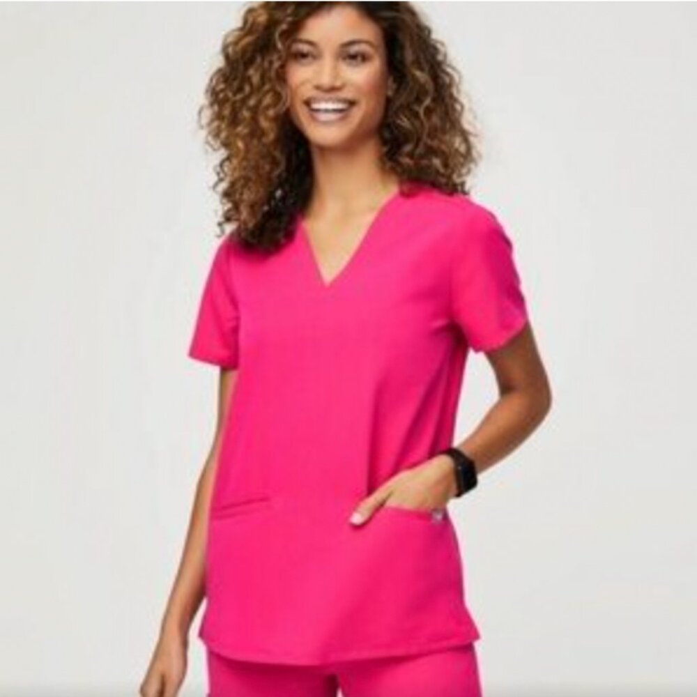 Figs Women Shocking Pink Casma™ - Three-Pocket Scrub Top - Size XS